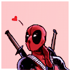 littleyellowboxes: Deadpool with a heart over his head (&hearts!)