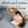 lonelywalker: A young man in a baseball cap lying on his back, eyes closed, with the text "effort and error, study and love" (Default)