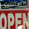 swaldman: Sign reading "Sorry we're open" (service)