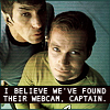 walkingshadow: kirk and spock gaze out of the abyss. text: i believe we've found their webcam, captain. (he who fights with monsters)