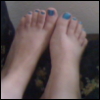 ambersweet: shot of my feet, toenails painted Zydrate blue (Zydrate toes)