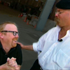 jeshyr: Jamie from Mythbusters looks down at excited kneeling Adam. (Mythbusters)
