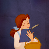 shopfront: Disney. Belle reading a book. (Disney - [Belle] can't put the book down)