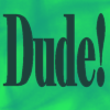 wenchpixie: a very green icon saying Dude! in a friendly font (text dude)