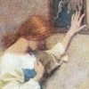 tiamatschild: A painting of a young woman with one hand on her heart and the other on the wall (One hand on my heart)