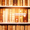 seriousmoonlight: bookshelf with books, and the text bookworm (bookworm)