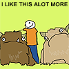 littlemousling: Cartoon of person with two creatures ("alots"), says "I like this alot more." (things I like)
