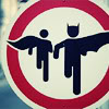 anotherveronica: road sign indicating that caped people cross the road here (misc: superhero crossing)