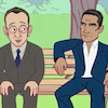 esteefee: Cartoon Reese and Finch sitting on a park bench. (poi_cartoon)