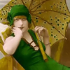 auburn: 1920s woman in green dress with parasol (Parasol)