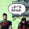 ar: Tim, aka Robin, saying "let's bang" to Kon, aka Superboy. (comics - let's bang)