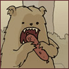 torachan: a cartoon bear eating a large sausage (magical talking bear prostitute)