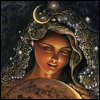 tvillingar: a goddess wearing moon and stars in her hair (goddess)