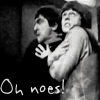 kindkit: The Second Doctor and Jamie clutch each other in panic; captioned "oh noes" (Doctor Who: Two/Jamie oh noes)