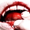 thepassenger: closeup of a person with fangs and bloody mouth touching their blood-soaked tongue. (do you hunger for this)
