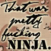 sinensis: Camo background, with text "that was pretty fucking ninja" (pretty fucking ninja)