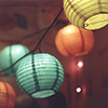 serpentine: several lit paper lanterns (Other Worlds - Colored Paper Lanterns)