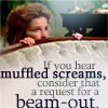 medie: Janeway peeping over a couch with the text "if you hear muffled screams, consider that a request for a beam out" (trek - voy - muffled screams)