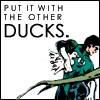 themeletor: green lantern hal jordan carrying a duck, text: "put it with the other ducks" (put it with the other ducks)