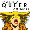 themeletor: image of hawkgirl; text "that's a queer animal!" (queer animal)