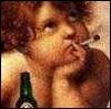 annotated_em: cherub with cigarette and a beer, looking not at all impressed. (another fine mess)