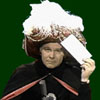 jlh: Johnny Carson's character, Carnac the Magnificent, holding an envelope to his forehead to read its contents (gents: Carnac the Magnificent)