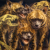 death_gone_mad: A group of striped hyenas and hyena skeletons (hyena group)