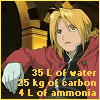 axiom_of_stripe: Fullmetal Alchemist: Ed leans, with animated caption listing chemical ingredients of the human body (Only Human)