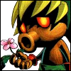 stealth_noodle: Link in the Deku Scrub mask, gazing morosely at a flower. (sad deku link)