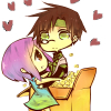 rachel_riecheru: me opening a box of hakkai stuff and he being so happy to see me! (Default)