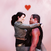 minxy: vala leaping into teal'c's arms with a heart over them (vala heart teal'c)