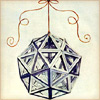 gavagai: A da Vinci sketch of a complex polyhedron suspended from a string (polyhedron bauble)