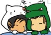 busaikko: John as Hello Kitty, Rodney as a dinosaur (SGA Kink Bingo furries)
