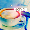 java: Soft-focus, cup coffee with foam on top and a text: java (Default)