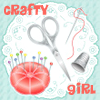 java: Sewing equipment and a text: crafty girl (Crafts)