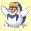 torachan: arale from dr slump dressed in a penguin suit and smiling (arale penguin)