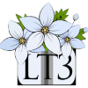 actionreaction: image of three white flowers, the letters L and T, and the number 3 ([less than three] LT3 <3)
