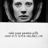 cadenzamuse: Fandom: BSG; scared, wistful Kara Thrace in space with text "Take your protein pills and put your helmet on" (Kara: put your helmet on)