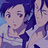 erin_c_1978_fic: Blood+: Saya uncertainly looking at a stoic Haji; icon by narco15 on LJ (Saya&Haji)