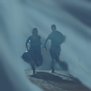 briar_pipe: Lancelot and Gwen running away in the light (Lancelot & Gwen)