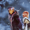 lassarina: Lightning and Caius standing back to back against a clouded sky (LightningxCaius Back to Back)