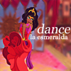flyingthesky: Esmeralda ruffling her skirts. Text reads "dance la esmeralda." (disney: hunchback | dance la esmeralda)