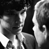 beet: Sherlock and Watson gaze at each other in black and white. (SH-Holmes/Watson gaze)
