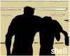 umbo: Kate helping hold Clint up as they escape, in sillouette (hawkguy and hawkeye)