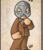 el_enmascarado_de_plata: Fanart of Santo in his silver mask and brown suit and pants (chibi inna suit (color - drawn))
