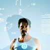 cinco: Tony Stark in a tank top, schematics around him (avengers: tony's hero shot)