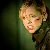 next_to_normal: Buffy with a bloody scratch on her cheek, on a green background (Buffy tough)