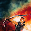 justhuman: Hawkeye with bow draw at the sky (Hawkeye-ontarget)