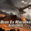 grey_gazania: the lord of the rings' gandalf flying on a giant eagle over lava with text: deus ex machina airlines (in the sky they saw a giant eagle)