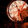 grey_gazania: a drawing of an analog clock with red lines; from arkham asylum (pity the poor shades confined to sanity)